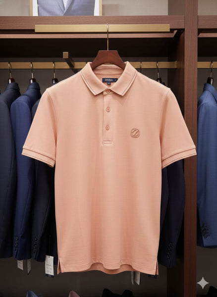 Elegant Peach Polo T-Shirt with Minimal Logo