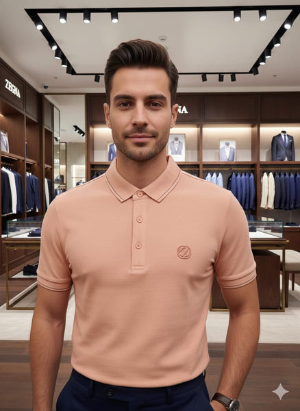 Elegant Peach Polo T-Shirt with Minimal Logo