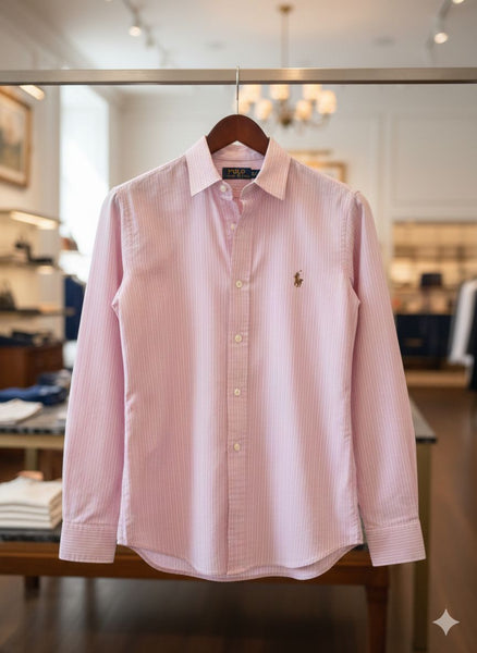 Women’s Light Pink Vertical Stripe Shirt Elegant Classic Fit