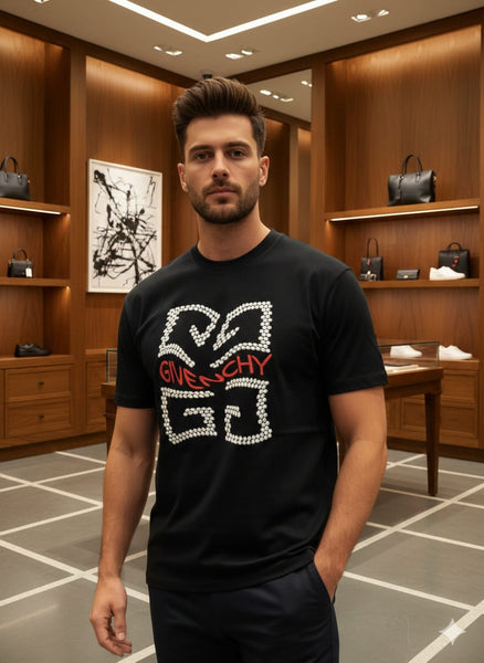 Men’s Black Luxury Logo Print T-Shirt  Premium Streetwear Style