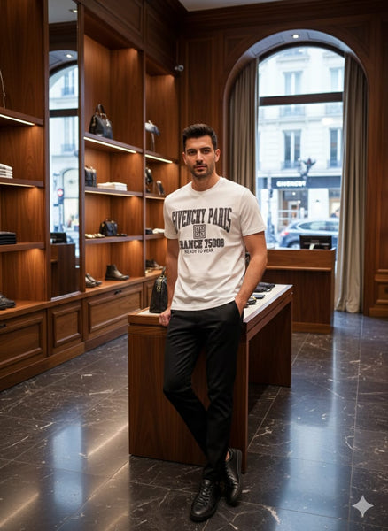 Men’s White Luxury Logo Print  Oversized T-Shirt  Premium Casual Wear