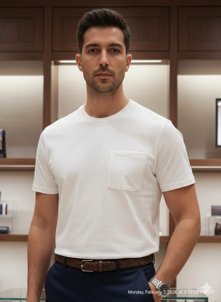 Men’s White Premium Pocket T-Shirt – Minimal Luxury Style