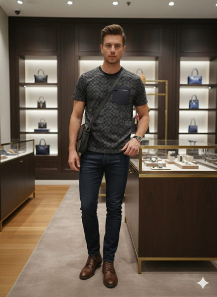 Premium Dark Monogram Print T-Shirt  Bold, Modern & Stylish