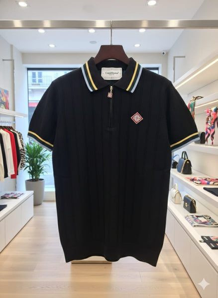 Black Zip-Neck Polo T-Shirt – Sporty, Stylish & Premium