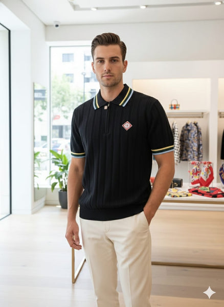 Black Zip-Neck Polo T-Shirt – Sporty, Stylish & Premium