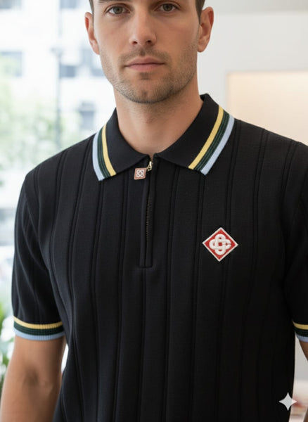 Black Zip-Neck Polo T-Shirt – Sporty, Stylish & Premium