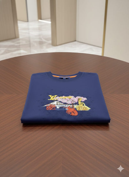 Premium Men’s Navy Blue Graphic Crew Neck T-Shirt