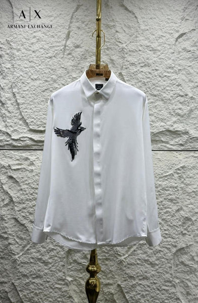 Embroidered Bird Design Formal Shirt  Elegant & Statement Style