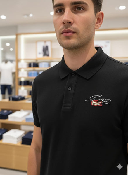 Black Polo T-Shirt with Signature Logo Embroidery