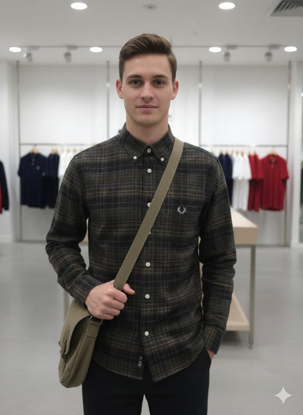 Dark Plaid Button-Down Shirt  Premium Cotton Casual Wear