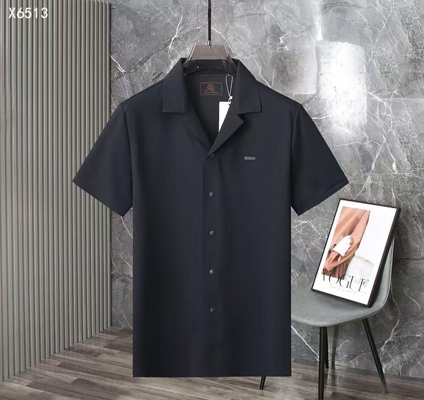 luxury Brand Textured Short Sleeve Button-Down Shirt
