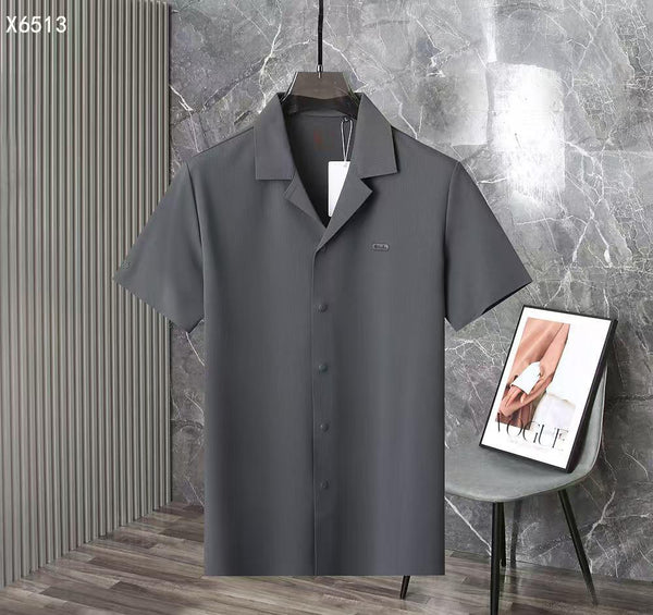luxury Brand Textured Short Sleeve Button-Down Shirt