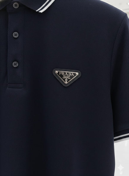 Luxury Classic Navy Polo T-Shirt with Iconic Triangle Logo