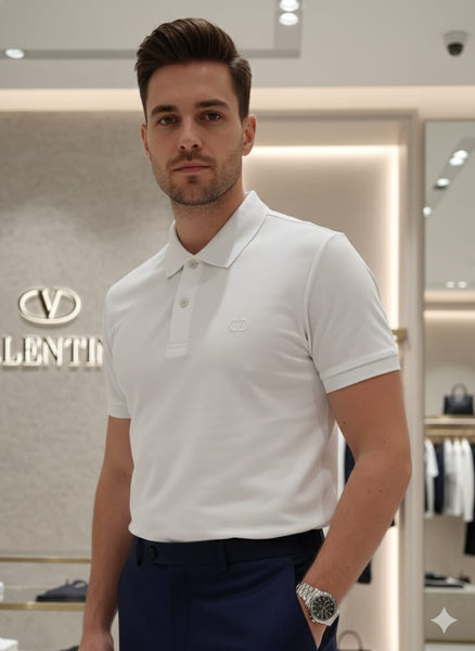 Premium White Polo T-Shirt with Signature Chest Logo