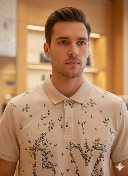 Luxury Polo T-Shirt with All-Over Brand Logo Monogram