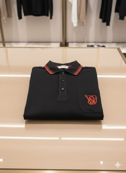 Imported Black Polo T-Shirt with Red Signature Detail