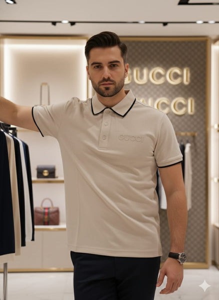 Men’s Beige Polo T-Shirt with Contrast Tipping Premium Smart Casual Wear
