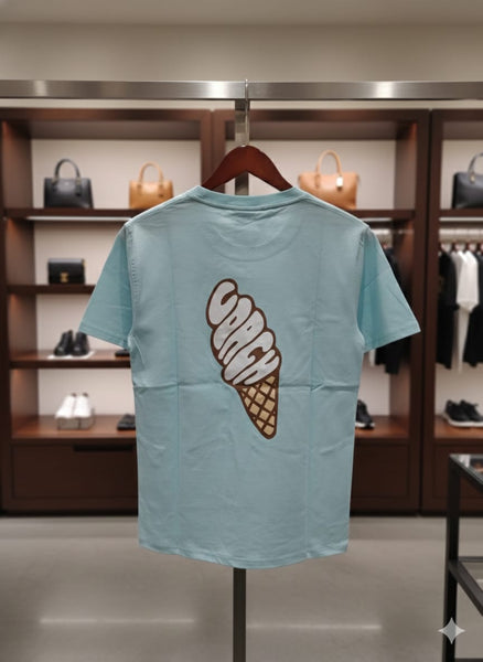 Sky Blue Graphic T-Shirt with Ice Cream Back Print