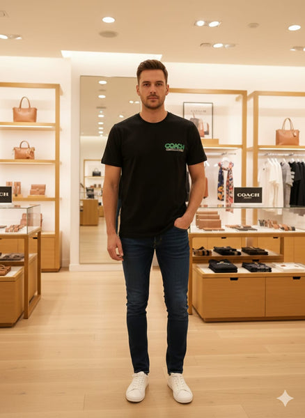Black Graphic T-Shirt with Front Logo & Playful Back Print