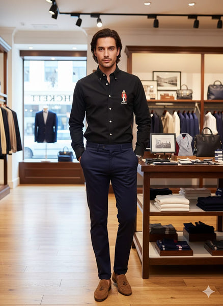 Imported Black Button-Down Shirt With  Premium, Elegant & Signature Style