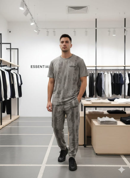 Men’s Grey Printed T-Shirt & Track pant Set Casual Comfort Wear