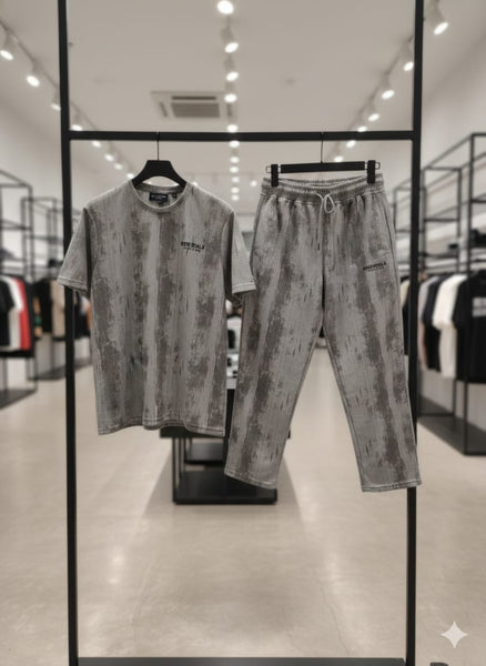 Men’s Grey Printed T-Shirt & Track pant Set Casual Comfort Wear