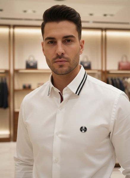 Classic White Designer Shirt with Signature Trim