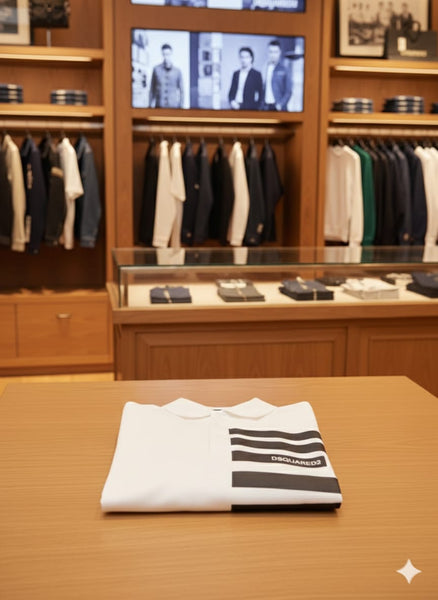 White Polo T-Shirt with Bold Vertical Stripe Print