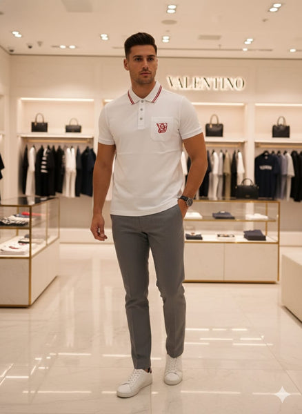 Exclusive Brand  Classic White Polo T-Shirt with Red Signature Logo