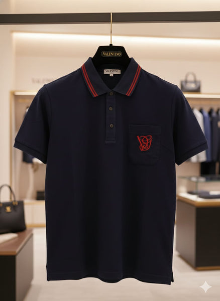 Luxury Navy Polo T-Shirt with Red Signature Detail