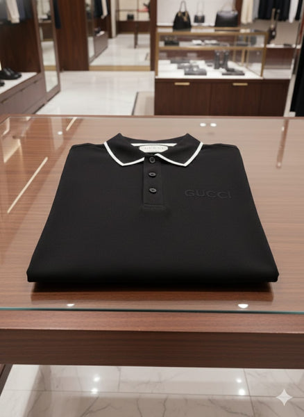 Premium Black Designer Polo T-Shirt with Contrast Trim