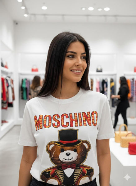Premium Graphic Print White T-Shirt with Teddy Design