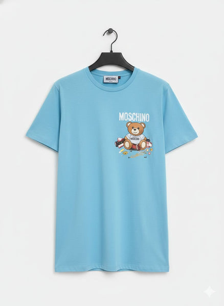 Branded Teddy Print Women’s Blue Cotton T-Shirt