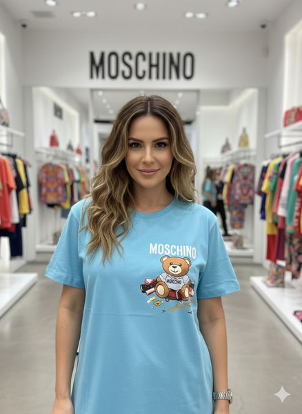 Branded Teddy Print Women’s Blue Cotton T-Shirt