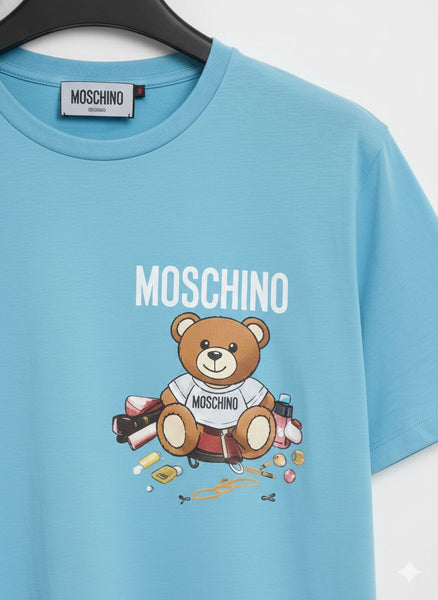 Branded Teddy Print Women’s Blue Cotton T-Shirt