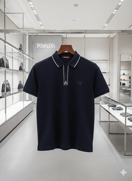 Men’s Premium Zip Neck Polo Navy  blue T-Shirt