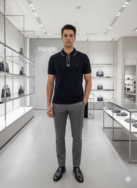 Men’s Premium Zip Neck Polo Navy  blue T-Shirt