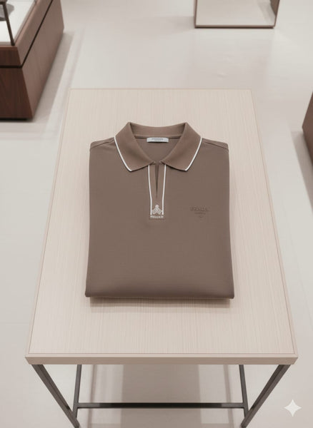 Men’s Premium Zip Neck Polo Brown T-Shirt –Stylish Solid Casual Fit Tee