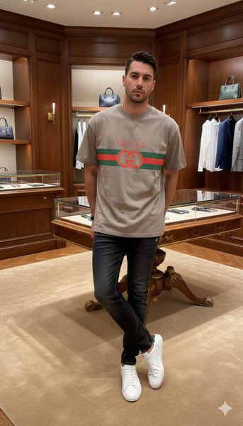 Premium Classic Logo Stripe Designer T-Shirt for Men