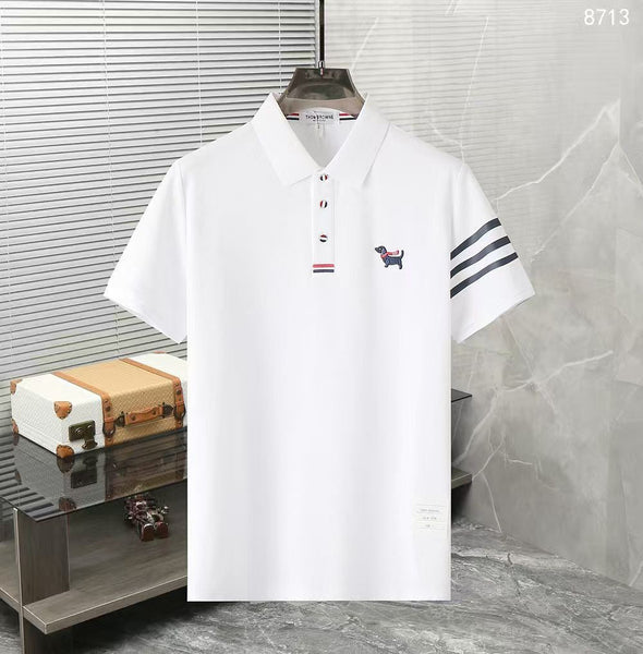 Premium White Polo T-Shirt with Striped Sleeve