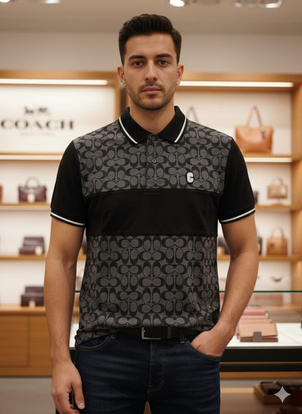 Premium Brand  Signature Print Polo T-Shirt – Black Premium Edition