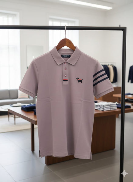 Premium Mauve Polo T-Shirt with Signature Sleeve Stripes