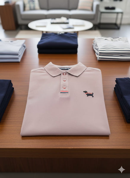 Premium Mauve Polo T-Shirt with Signature Sleeve Stripes