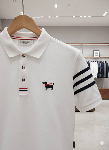 Premium White Polo T-Shirt with Striped Sleeve