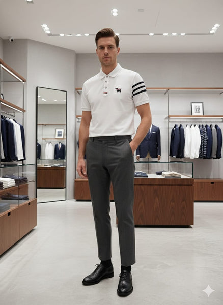 Premium White Polo T-Shirt with Striped Sleeve