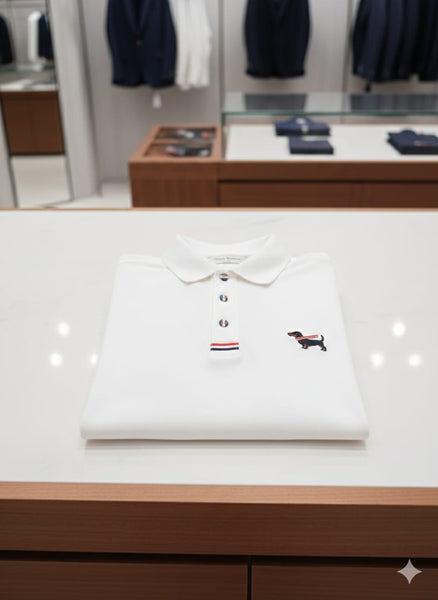 Premium White Polo T-Shirt with Striped Sleeve