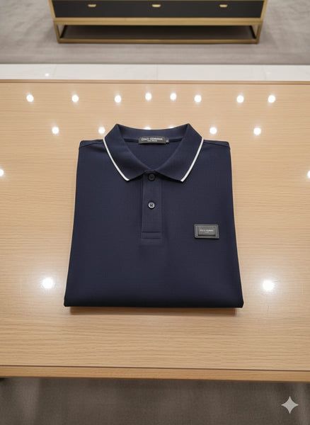 Premium Navy Blue Polo T-Shirt with Contrast Piping