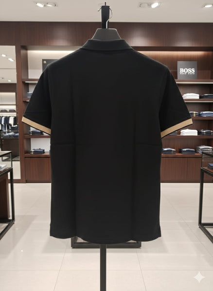 Premium Black Polo T-Shirt with Contrast Placket  Luxury Smart Casual Look