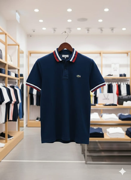 Premium Blue Polo Shirt with Contrast Collar & Sleeve Stripes