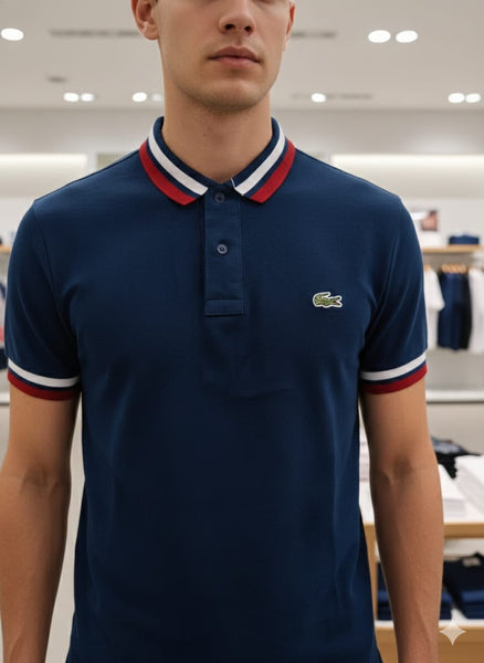 Premium Blue Polo Shirt with Contrast Collar & Sleeve Stripes